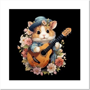 Hamster Playing Guitar Flower Posters and Art